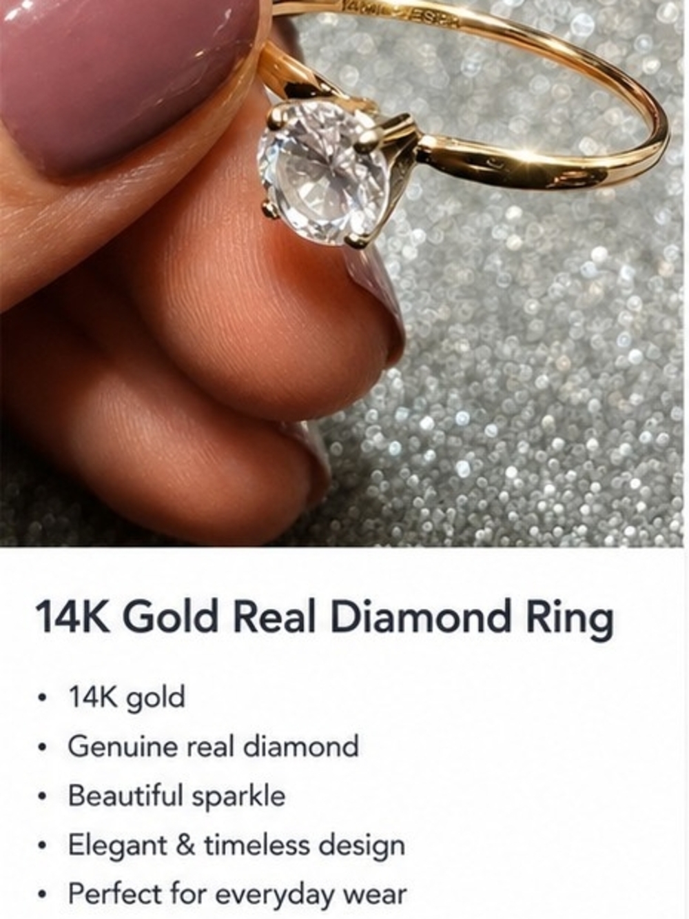 14K Gold Diamond Solitaire Ring - Gold